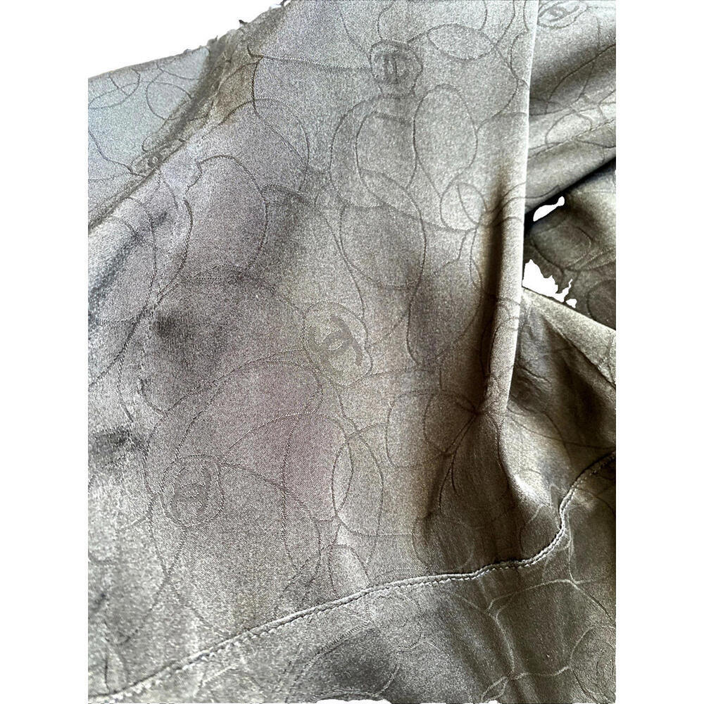 Vintage CHANEL Black Camellia CC Spaghetti Strap Backless Silk Maxi Dress FR-38 - Picture 9 of 9